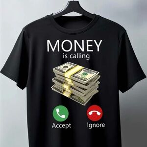 Money Is Calling Graphic Short Sleeve Tee - Black